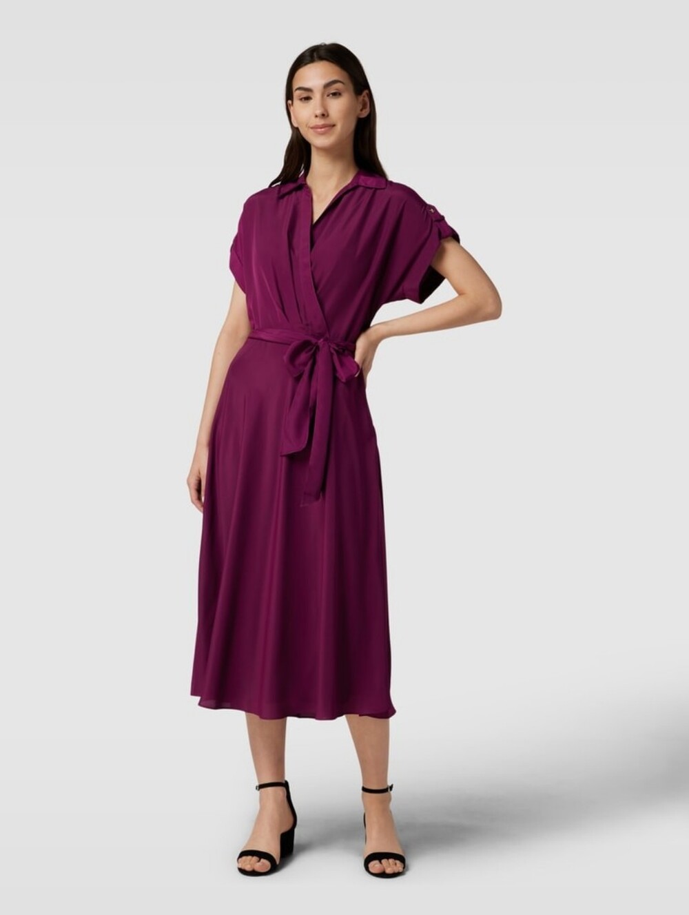 Ralph Lauren Fratillio Collared Surplice Midi Faux-Wrap Dress Magenta Sz 16 NWOT - Picture 3 of 10